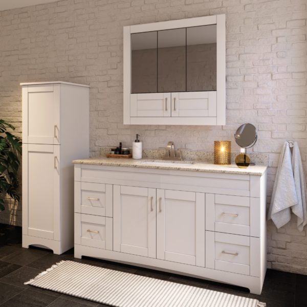 Barletta 60"W x 18-3/4"D x 32"H Cotton White Bathroom Vanity Cabinet SB