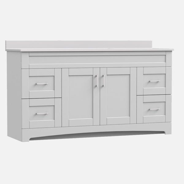 Barletta 60"W x 21-3/4"D x 32"H Cotton White Bathroom Vanity Cabinet SB