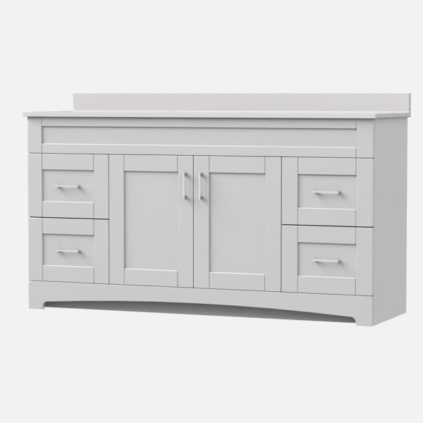 Barletta 60"W x 21-3/4"D x 32"H Cotton White Bathroom Vanity Cabinet SB