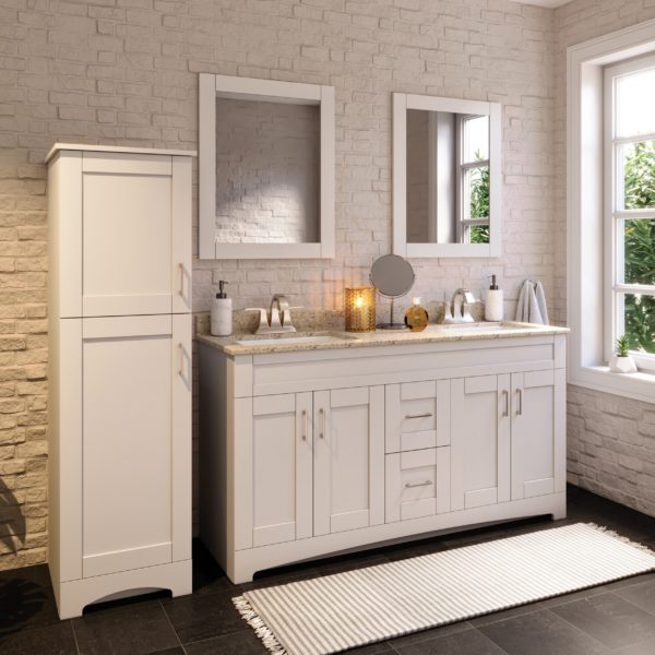 Barletta 60"W x 21-3/4"D x 32"H Cotton White Bathroom Vanity Cabinet DB