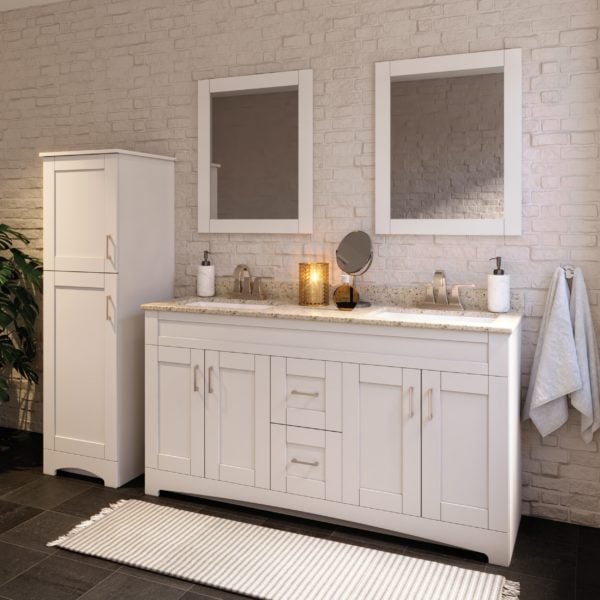 Barletta 60"W x 18-3/4"D x 32"H Cotton White Bathroom Vanity Cabinet DB