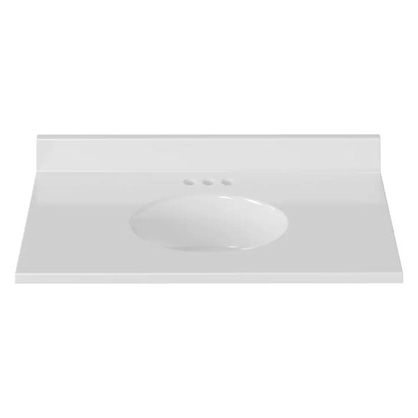 Silken White 37" x 19" White Vanity Top with Non-recessed Bowl