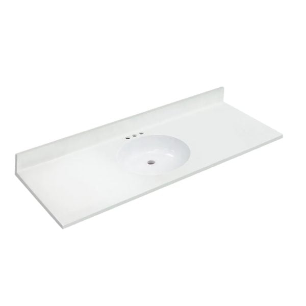 Silken White 61" x 22" White Vanity Top with Non-recessed Bowl