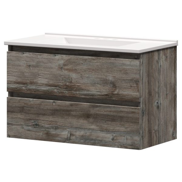 Sage 36 in. W x 18-1/2 in. D Vanity in Driftwood Gray with Porcelain Vanity Top in Solid White with White Basin