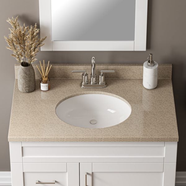 Sandstone 37"W x 22"D Cultured Marble Vanity Top with Oval Bowl