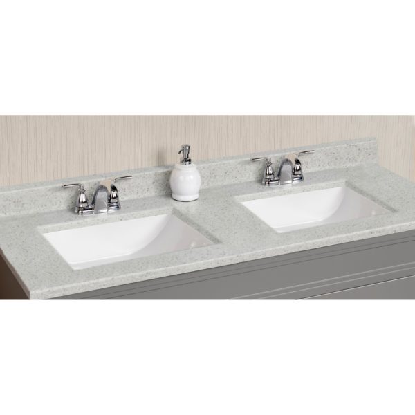 Silver Poplar 61 in. W x 22 in. D Cultured Marble Rectangular Undermount Double Basin Vanity Top