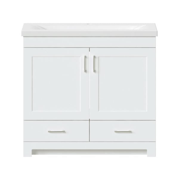 Southernwood 36"W x 15-1/2"D White Vanity and White Ceramic Vanity Top with Rectangular Integrated Bowl