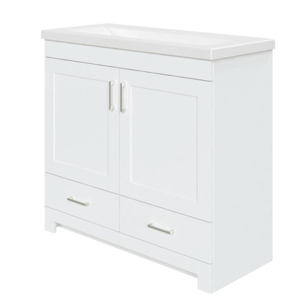 Southernwood 36"W x 15-1/2"D White Vanity and White Ceramic Vanity Top with Rectangular Integrated Bowl