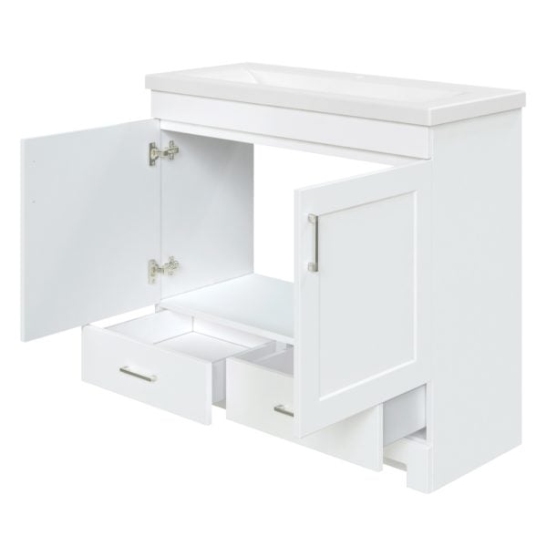 Southernwood 36"W x 15-1/2"D White Vanity and White Ceramic Vanity Top with Rectangular Integrated Bowl