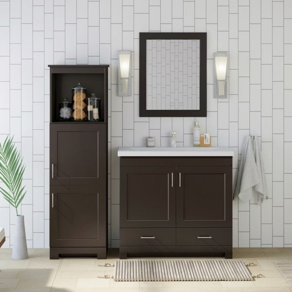 Southernwood 36"W x 15-1/2"D Cafecito Bean Vanity and White Ceramic Vanity Top with Rectangular Integrated Bowl