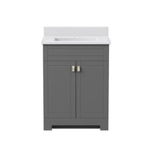 Uptown 25"W x 19"D x 33"H Matte Pewter Vanity and White Vanity Top with Integrated Sink