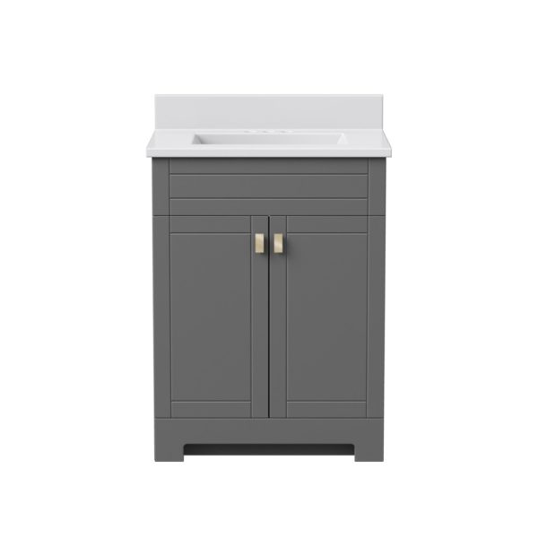 Uptown 25"W x 19"D x 33"H Matte Pewter Vanity and White Vanity Top with Integrated Sink