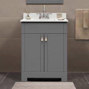 Uptown 25"W x 19"D x 33"H Matte Pewter Vanity and White Vanity Top with Integrated Sink