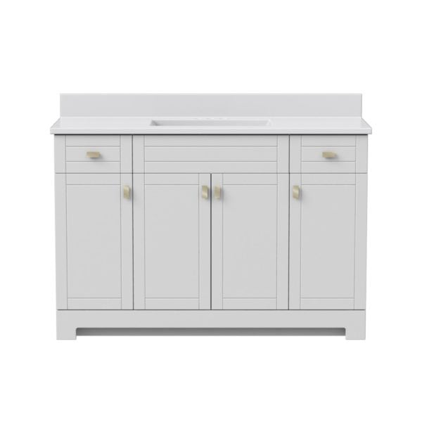 Uptown 49"W x 19"D x 33"H Cotton White Vanity and White Vanity Top with Integrated Sink