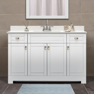 Uptown 49"W x 19"D x 33"H Cotton White Vanity and White Vanity Top with Integrated Sink