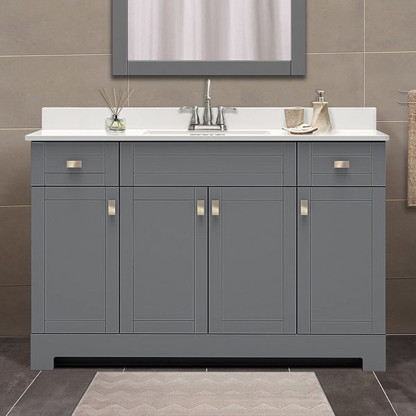 Uptown 49"W x 19"D x 33"H Matte Pewter Vanity and White Vanity Top with Integrated Sink