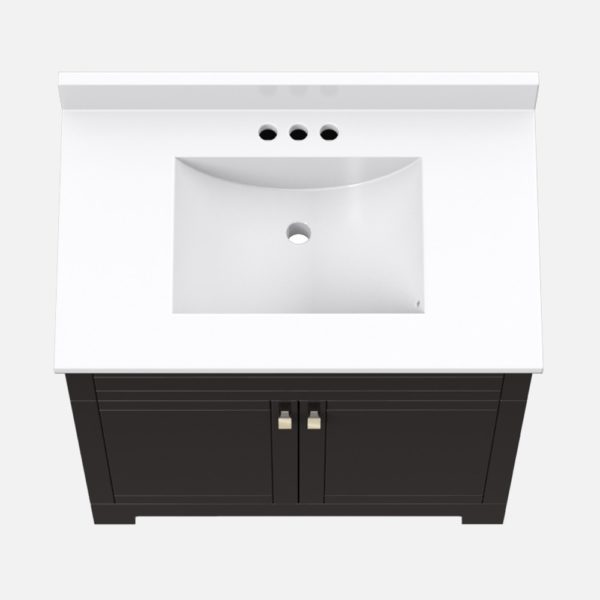 Uptown 31"W x 19"D x 33"H Deep Brown Vanity and White Cultured Marble Vanity Top with Rectangular Integrated Wave Bowl