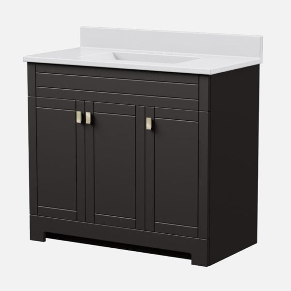 Uptown 37"W x 19"D  x 33"H Deep Brown Vanity and White Cultured Marble Vanity Top with Rectangular Integrated Wave Bowl