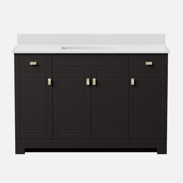 Uptown 49"W x 19"D  x 33"H Deep Brown Vanity and White Cultured Marble Vanity Top with Rectangular Integrated Wave Bowl