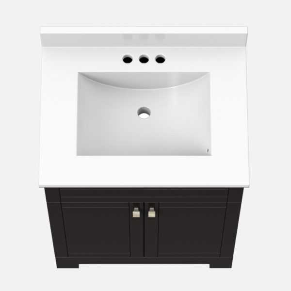 Uptown 25"W x 19"D x 33"H Deep Brown Vanity and White Cultured Marble Vanity Top with Rectangular Integrated Wave Bowl