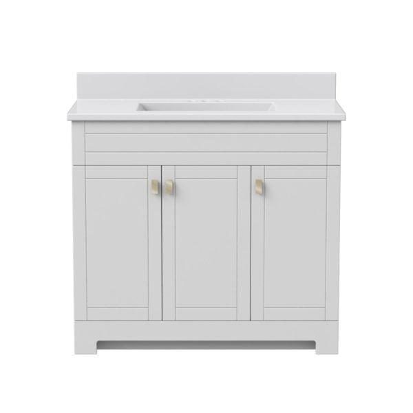 Uptown 37"W x 19"D x 33"H Cotton White Vanity and White Vanity Top with Integrated Sink