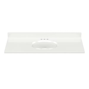 White Oval 49"W x 19"D Solid White Cultured Marble Vanity Top with Oval Non-Recessed Bowl