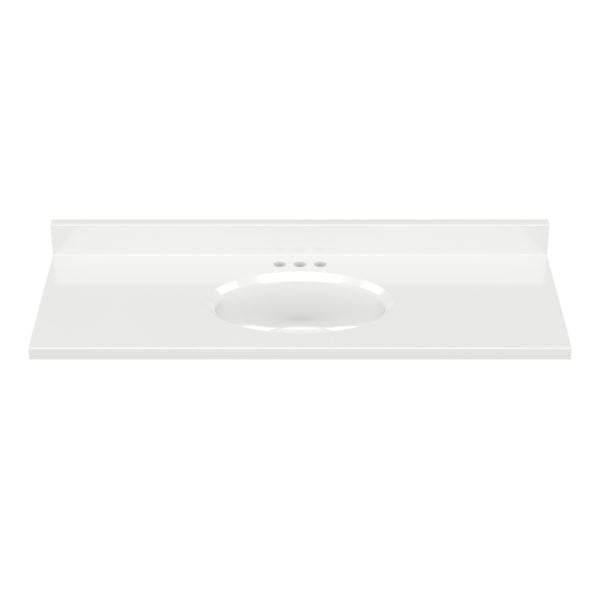 White Oval 49"W x 19"D Solid White Cultured Marble Vanity Top with Oval Non-Recessed Bowl