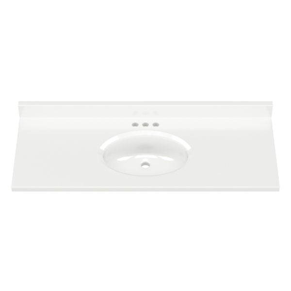 White Oval 49"W x 19"D Solid White Cultured Marble Vanity Top with Oval Non-Recessed Bowl