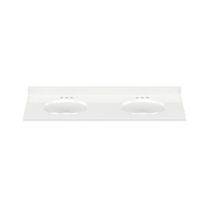 White Oval 61"W x 19"D Solid White Cultured Marble Vanity Top with Oval Non-Recessed Bowls