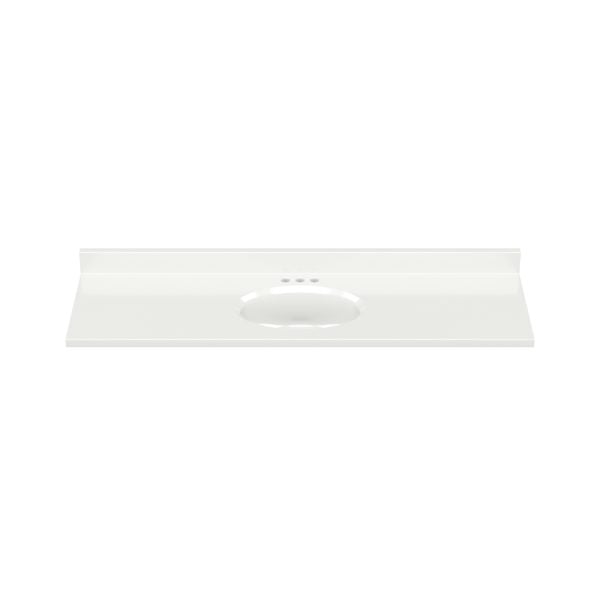 White Oval 61"W x 19"D Solid White Cultured Marble Vanity Top with Oval Non-Recessed Bowl