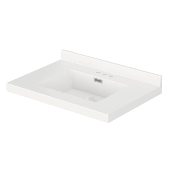 White Rectangle 31"W x 22"D White Cultured Marble Vanity Top with Rectangular Integrated Bowl