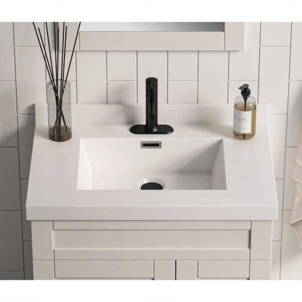 White Rectangle 31"W x 22"D White Cultured Marble Vanity Top with Rectangular Integrated Bowl