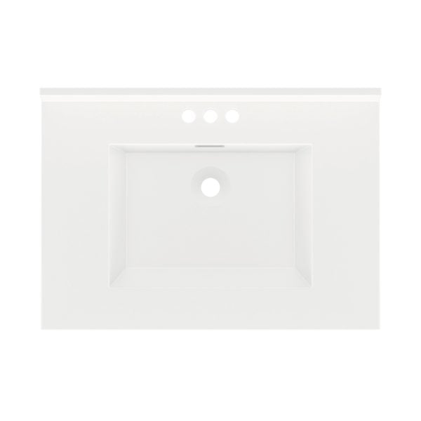 White Rectangle 31"W x 22"D White Cultured Marble Vanity Top with Rectangular Integrated Bowl