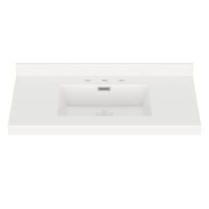 White Rectangle 37"W x 22"D White Cultured Marble Vanity Top with Rectangular Integrated Bowl