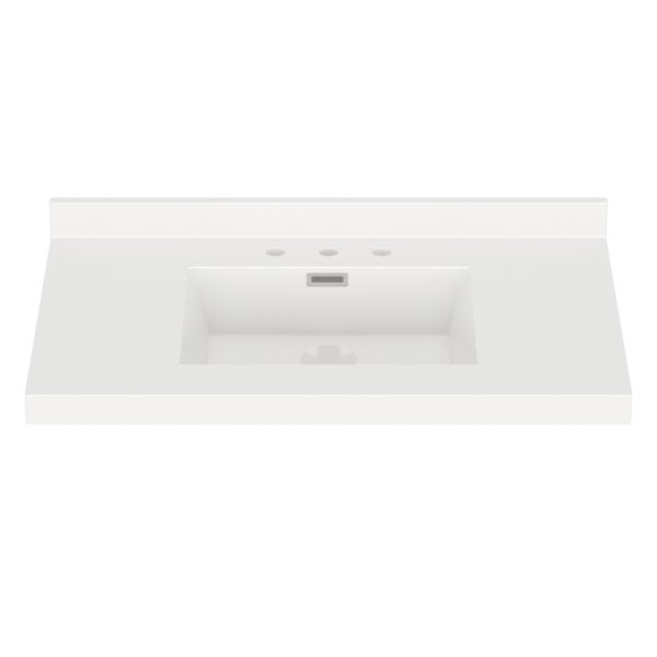 White Rectangle 37"W x 22"D White Cultured Marble Vanity Top with Rectangular Integrated Bowl