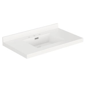 White Rectangle 37"W x 22"D White Cultured Marble Vanity Top with Rectangular Integrated Bowl