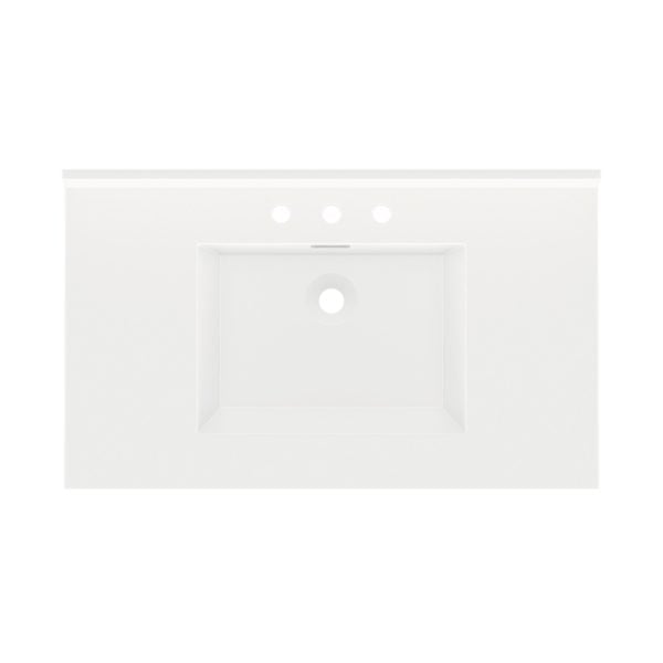 White Rectangle 37"W x 22"D White Cultured Marble Vanity Top with Rectangular Integrated Bowl