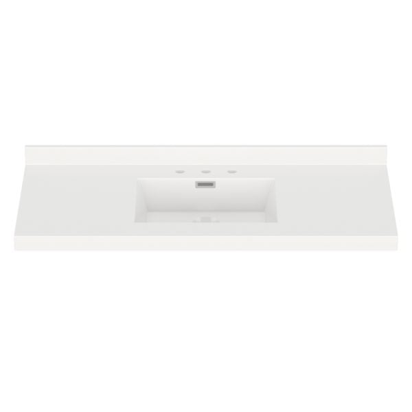 White Rectangle  49"W x 22"D White Cultured Marble Vanity Top with Rectangular Integrated Bowl