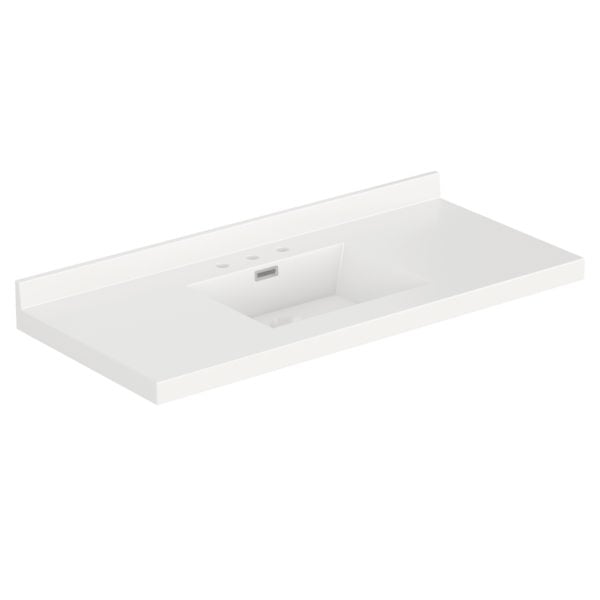 White Rectangle  49"W x 22"D White Cultured Marble Vanity Top with Rectangular Integrated Bowl