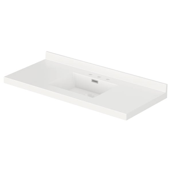 White Rectangle  49"W x 22"D White Cultured Marble Vanity Top with Rectangular Integrated Bowl