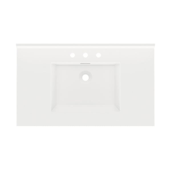 White Rectangle  49"W x 22"D White Cultured Marble Vanity Top with Rectangular Integrated Bowl