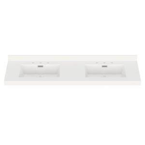 White Rectangle  61"W x 22"D White Cultured Marble Vanity Top with Rectangular Integrated Bowls