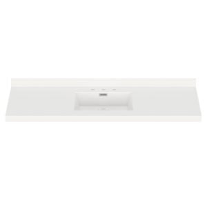 White Rectangle 61"W x 22"D White Cultured Marble Vanity Top with Rectangular Integrated Bowl