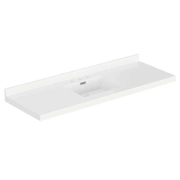 White Rectangle 61"W x 22"D White Cultured Marble Vanity Top with Rectangular Integrated Bowl