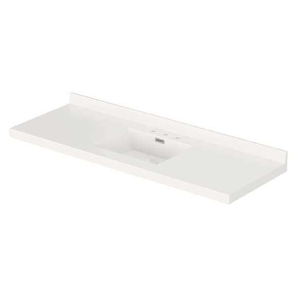 White Rectangle 61"W x 22"D White Cultured Marble Vanity Top with Rectangular Integrated Bowl