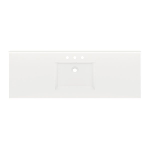 White Rectangle 61"W x 22"D White Cultured Marble Vanity Top with Rectangular Integrated Bowl