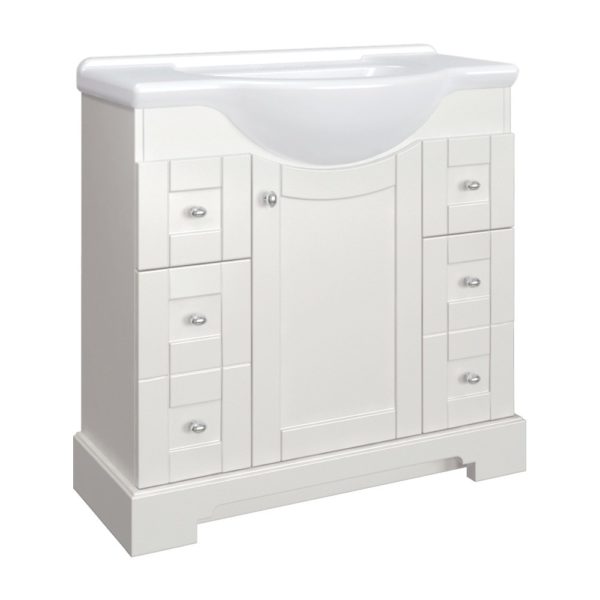 Weigela 34"W x 18-7/8"D x 33-1/2"H Cotton White Vanity and White Porcelain Vanity Top