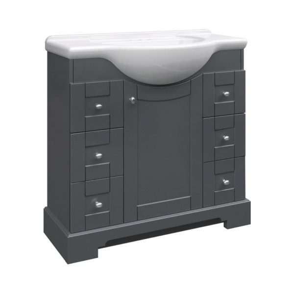 Weigela 34"W x 18-7/8"D x 33-1/2"H Night Gray Vanity and White Porcelain Vanity Top