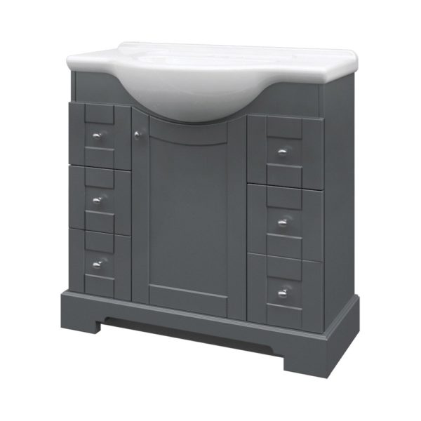 Weigela 34"W x 18-7/8"D x 33-1/2"H Night Gray Vanity and White Porcelain Vanity Top