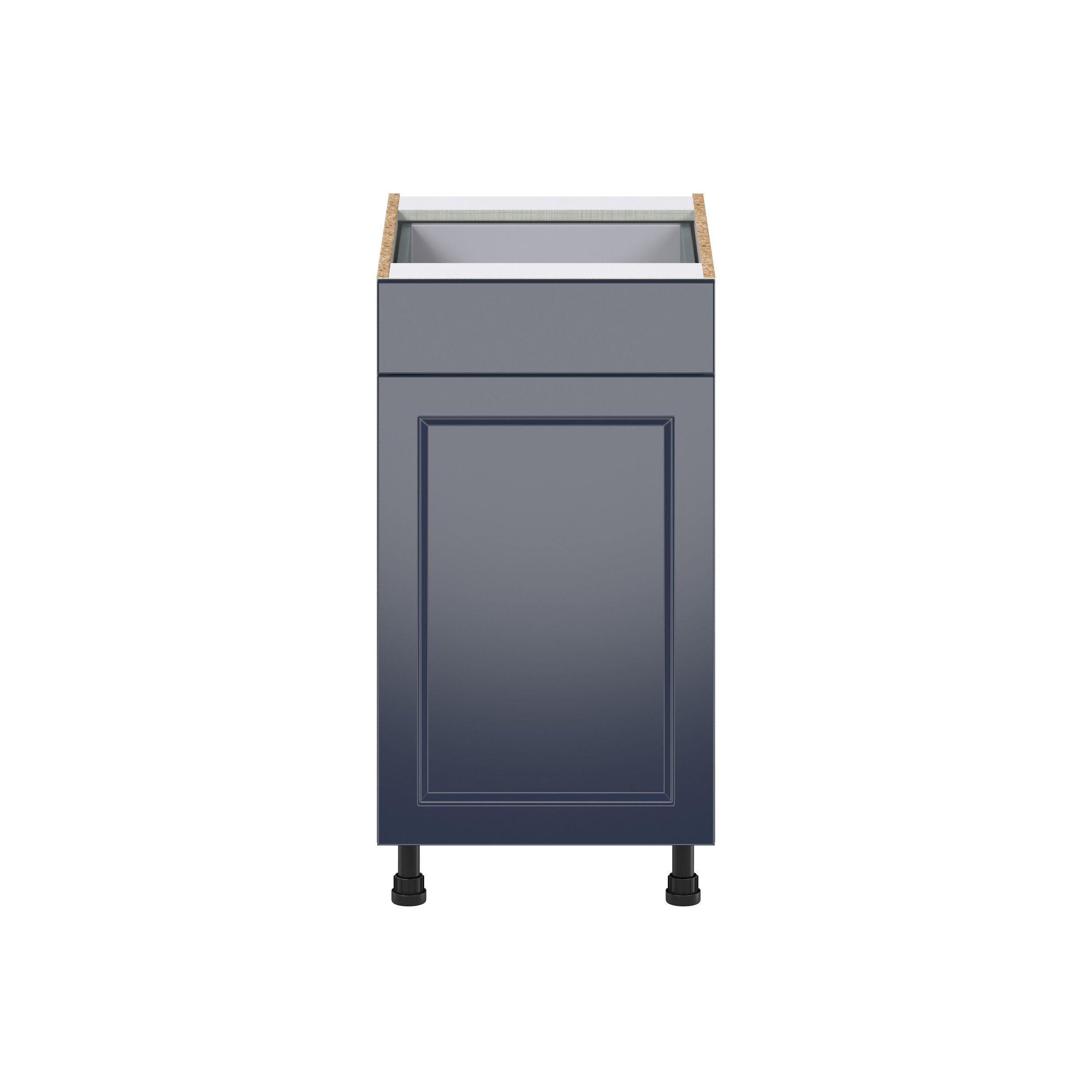 Camellia Painted Midnight Blue Recessed Assembled with 1 Drawer and 2 Pull Out Waste Bin Kitchen Cabinet (18 in. W x 34.5 in. H x 24 in. D)